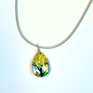 Handmade Lace Dried Flowers Oval Pendant Necklace #9